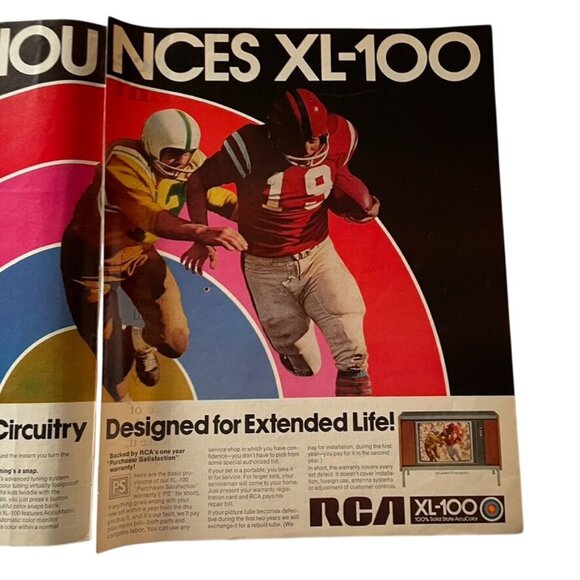 1971 RCA Announces XL-100 TV 2 Full Page Ad Football Players Running Vintage u O - Picture 5 of 5